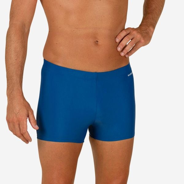 Bokserki pływackie męskie Nabaiji 100 Basic. Niebieskie kąpielówki męskie Decathlon, m, bez wzorów, z elastanu, do pływania. Za 24.99 zł.