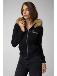 Guess Jeans Bluza 184164 Czarny Classic Fit. Czarne bluzy damskie Guess Jeans, xl, z aplikacjami, z jeansu, bez kaptura. Za 519.99 zł.