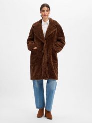 BOSS Orange płaszcz z futra typu teddy Kobiety Sztuczne włókno brązowy, 42. Brązowe płaszcze damskie Boss Orange, bez wzorów, z włókna, bez kaptura. Za 1,349.95 zł.