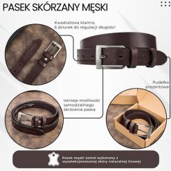 Pasek męski skórzany premium z klasyczną klamrą elegancki ciemnobrązowy 130 cm Paolo Peruzzi PG-09-DBR-130. Brązowe paski damskie bez wzorów, ze skóry, eleganckie. Za 64.00 zł.