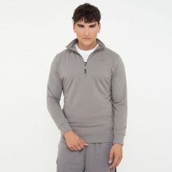 Bluza sportowa z bawełny F CLUB z pół zamkiem ciemnoszara. Szare bluzy męskie Legea, xl, bez wzorów, z bawełny, bez kaptura, na fitness i siłownię. Za 100.00 zł.