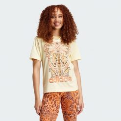 Koszulka adidas x FARM Rio Graphic. Żółte koszulki sportowe damskie Adidas, xs, bez wzorów, z bawełny, sportowe, bez kołnierzyka. Za 159.00 zł.