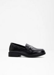 Loafersy ze sprzączką. Czarne baleriny damskie bonprix, bez wzorów, eleganckie, bez obcasa. Za 79.99 zł.
