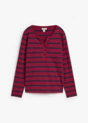 Shirt z dekoltem henley, z czystej bawełny organicznej. Czerwone bluzki damskie bonprix, bez wzorów, z bawełny, bez kołnierzyka, bez ramiączek. Za 59.99 zł.