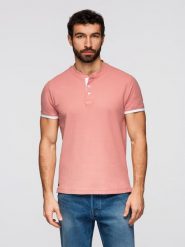 Męska koszulka polo bez kołnierzyka - różowa V7 - Rozmiar: L. Czerwone koszulki polo męskie Ombre Clothing, l, bez wzorów, z bawełny, bez ramiączek. W wyprzedaży za 45.50 zł.