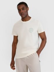 4F T-shirt regular z nadrukiem męski - biały XXL. Białe koszulki sportowe męskie 4f, m, bez wzorów, z bawełny, klasyczne, bez kołnierzyka. Za 59.99 zł.