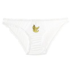 Figi z haftem owocowym z delikatnego materiału Anjana. Białe figi damskie Intica, s, bez wzorów, ze skóry. W wyprzedaży za 59.00 zł.