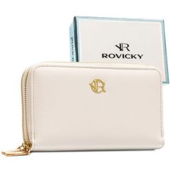 Duży, biały portfel damski ze skóry ekologicznej zamykany suwakiem - Rovicky. Białe portfele damskie ROVICKY, bez wzorów, ze skóry ekologicznej. Za 69.99 zł.