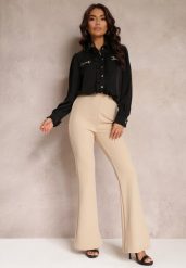 Beżowe Spodnie Dzwony z Gumką w Talii Breylina. Brązowe jeansy dla dziewczynek Renee, z jeansu, retro, z podwyższonym stanem. Za 79.99 zł.