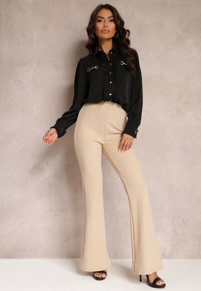 Beżowe Spodnie Dzwony z Gumką w Talii Breylina. Brązowe jeansy dla dziewczynek Renee, z jeansu, retro, z podwyższonym stanem. Za 79.99 zł.