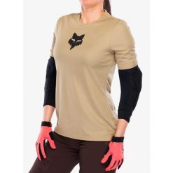 Koszulka szybkoschnąca damska Fox Ranger SS Jersey Fox Head. Brązowe koszulki sportowe damskie FOX, bez wzorów, z jersey, bez kołnierzyka, bez ramiączek, rowerowe. Za 191.29 zł.