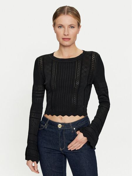 Guess Sweter Adaline W4GR08 Z2U00 Czarny Regular Fit. Czarne swetry damskie Guess, xl, z aplikacjami, z syntetyku, bez kołnierzyka, bez ramiączek, bez kaptura. Za 209.99 zł.