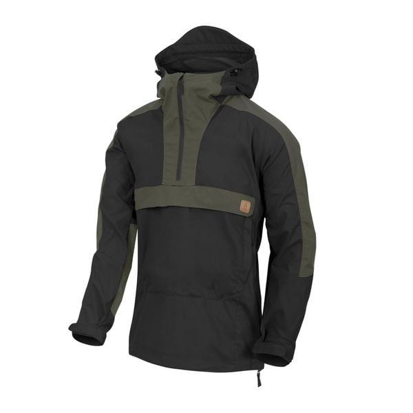 Kurtka Anorak Woodsman - Czarny / Taiga Green. Czarne kurtki męskie HELIKON-TEX, l, bez wzorów, z tkaniny, outdoorowe. Za 379.99 zł.