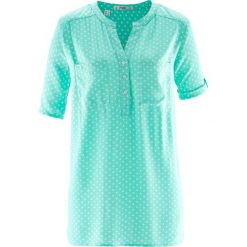 Bluzka tunikowa, krótki rękaw bonprix niebieski mentolowy - biały w kropki. Białe bluzki damskie bonprix, w kropki, z krótkim rękawem. Za 49.99 zł.