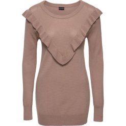 Sweter z falbaną bonprix szarobrązowy. Swetry damskie marki KALENJI. Za 59.99 zł.