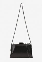 Czarna Koktajlowa Torebka na Ramię z Połyskującego Materiału Galida. Czarne torby na ramię damskie Born2be, bez wzorów, eleganckie, bez dodatków. Za 49.99 zł.