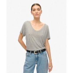 T-shirt Studios Slub Emb Vee Tee od SUPERDRY. Szare t-shirty damskie Superdry., bez wzorów, eleganckie, bez kołnierzyka. W wyprzedaży za 102.35 zł.