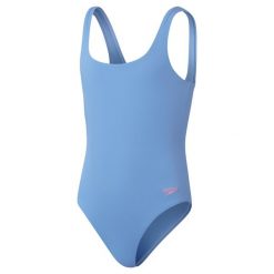 Dziewczęcy jednoczęściowy kostium kąpielowy Speedo Textured. Niebieskie stroje kąpielowe dla dziewczynek Speedo, bez wzorów, z materiału. Za 221.00 zł.