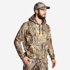 Bluza myśliwska Solognac 500 camo mokradła. Zielone bluzy męskie SOLOGNAC, l, bez wzorów, z bawełny, z kapturem. Za 279.99 zł.