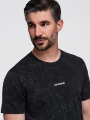 Koszulka męska bawełniana z nadrukiem na całej powierzchni i "ombre" na klatce piersiowej - czarna V1 - Rozmiar: S. Czarne t-shirty męskie Ombre Clothing, m, bez wzorów, z bawełny, bez kołnierzyka. Za 159.99 zł.