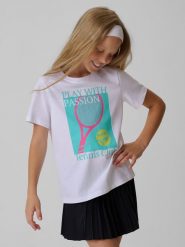 4F T-shirt regular z nadrukiem dziewczęcy - biały 134 (8-9 lat). Białe t-shirty i topy dla dziewczynek 4f, bez wzorów, z bawełny, bez ramiączek. Za 49.99 zł.
