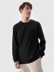 4F Longsleeve regular gładki męski - czarny M. Czarne koszulki sportowe męskie 4f, m, bez wzorów, z bawełny, klasyczne, bez kołnierzyka. Za 69.99 zł.