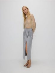 Spódnica midi z modalu - jasnoszary. Szare spódnice damskie Reserved, l, bez wzorów, midi, dopasowane. W wyprzedaży za 55.99 zł.