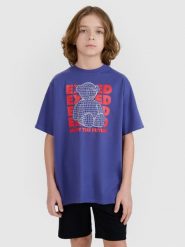 4F T-shirt oversize z nadrukiem chłopięcy - fioletowy 146 (10-11 lat). Fioletowe t-shirty dla chłopców 4f, bez wzorów, z bawełny, bez ramiączek. W wyprzedaży za 19.99 zł.