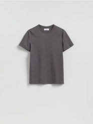 T-shirt slim z bawełny pima - ciemnoszary. Szare t-shirty męskie Reserved, l, bez wzorów, z bawełny, bez kołnierzyka. Za 79.99 zł.