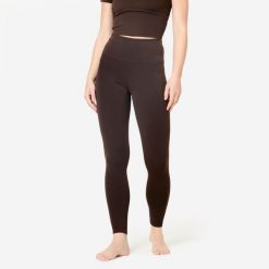 Legginsy do jogi i pilatesu Breathe. Brązowe legginsy damskie DOMYOS, xs, bez wzorów, z elastanu. Za 119.99 zł.