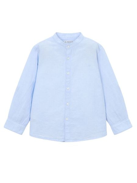 Mayoral Koszula 3118 Błękitny Regular Fit. Niebieskie koszule dla chłopców Mayoral, bez wzorów, z bawełny, bez kołnierzyka, bez ramiączek. Za 114.99 zł.