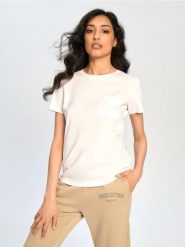 Koszulka basic - biały. Białe t-shirty damskie Sinsay, l, bez wzorów, z bawełny, bez kołnierzyka. Za 17.99 zł.