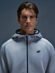 4F Bluza treningowa regular szybkoschnąca męska - szara M. Szare bluzy męskie 4f, m, bez wzorów, z dzianiny, z kapturem, do biegania. Za 249.99 zł.