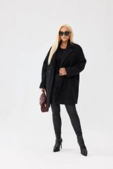 Czarny damski płaszcz Isabella z tkaniny bukla - elegancja i komfort PLUS SIZE XXL OVERSIZE JESIEŃ. Czarne płaszcze damskie Moda Size Plus Iwanek, na jesień, l, bez wzorów, z poliesteru, eleganckie, plus size, krótkie, bez kaptura. Za 559.90 zł.