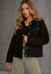 Czarna Jeansowa Kurtka z Bawełny Perilopei. Czarne kurtki damskie Renee, l, bez wzorów, z bawełny, bez kaptura. Za 139.99 zł.