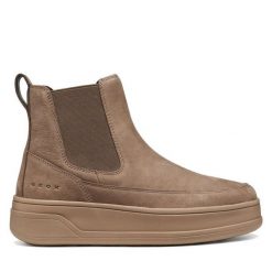 Sztyblety Geox. Brązowe botki damskie Geox, bez obcasa, na płaskiej podeszwie, bez zapięcia. Za 679.99 zł.