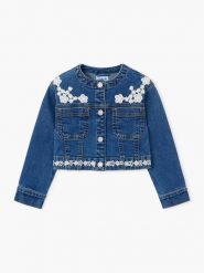 Mayoral Kurtka jeansowa 3453 Granatowy Cropped Fit. Niebieskie kurtki i płaszcze dla dziewczynek Mayoral, bez wzorów, z bawełny, bez kaptura. Za 189.99 zł.