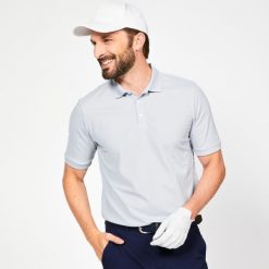 Koszulka polo do golfa z krótkim rękawem męska Inesis WW500. Szare buty sportowe męskie INESIS, z materiału, bez zapięcia, na golfa. Za 79.99 zł.