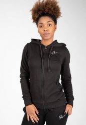 Pixley Bluza z kapturem zapinana na suwak - Czarny. Czarne bluzy sportowe damskie GORILLA WEAR, xs, bez wzorów, z bawełny, z kapturem, na fitness i siłownię. Za 240.55 zł.