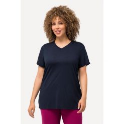 Damskie Bluzka funkcyjna antybakteryjny materiał dekolt w serek rękaw 1/2. Niebieskie t-shirty damskie Ulla Popken, plus size, bez wzorów, z elastanu, bez kołnierzyka. Za 199.99 zł.