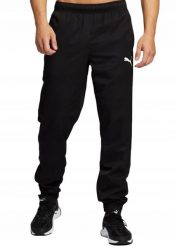 Męskie spodnie sportowe dresowe treningowe czarne PUMA ACTIVE WOVEN 586733-01. Czarne spodnie sportowe męskie Puma, m, bez wzorów, z dresówki, na fitness i siłownię. Za 74.90 zł.