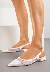 Białe Sandały Slingback z Siateczki ze Szpiczastym Noskiem Niloriae. Białe sandały damskie Renee, bez wzorów, z jeansu, bez obcasa, na płaskiej podeszwie, bez zapięcia. Za 74.99 zł.