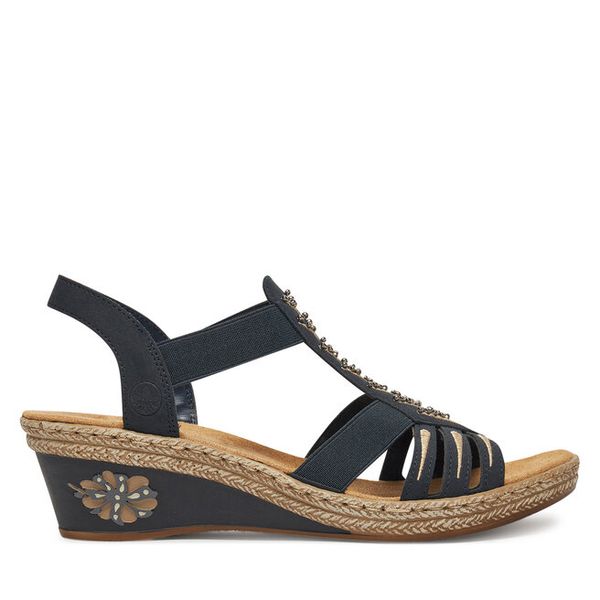 Sandały Rieker. Niebieskie sandały damskie Rieker, bez wzorów, bez obcasa, na koturnie, bez zapięcia. Za 319.99 zł.