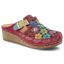 Klapki damskie Laura Vita, na koturnie kolorowy wzór kwiatowy regulowany pasek wygodna podeszwa casualowy styl, czerwone, 01 AJ180B-1. Czerwone paski damskie Laura Vita, bez wzorów. Za 339.00 zł.