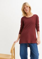 Shirt z długim rękawem, z czystej bawełny. Czarne t-shirty damskie bonprix, bez wzorów, z bawełny, bez kołnierzyka. Za 44.99 zł.
