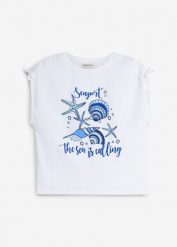 Koszulka z elastycznej mieszanki bawełny organicznej. Białe t-shirty i topy dla dziewczynek bonprix, bez wzorów, z bawełny, bez ramiączek. Za 39.99 zł.