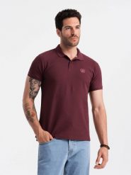 Męska jednokolorowa koszulka polo BASIC z dzianiny pique - bordowa V10 OM-POBS-0100 XXL. Czerwone koszulki polo męskie Ombre, m, bez wzorów, z dzianiny, bez ramiączek. Za 196.65 zł.