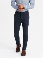 Męskie jednolite spodnie chino SLIM FIT granatowe V4 OM-PACP-0183 M. Spodnie sportowe męskie Ombre, m, bez wzorów. Za 317.70 zł.