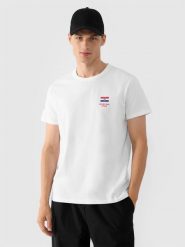 4F Koszulka kibica męska - biała M. Białe t-shirty męskie 4f, na lato, m, bez wzorów, z bawełny, klasyczne, bez kołnierzyka. Za 79.99 zł.
