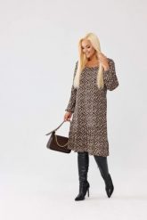 Wiskozowa sukienka Ines z geometrycznym wzorem i falbanką PLUS SIZE XXL OVERSIZE JESIEŃ. Sukienki dla dziewczynek Moda Size Plus Iwanek, na jesień, bez wzorów, ze skóry, biznesowe, bez ramiączek, długie. Za 289.90 zł.